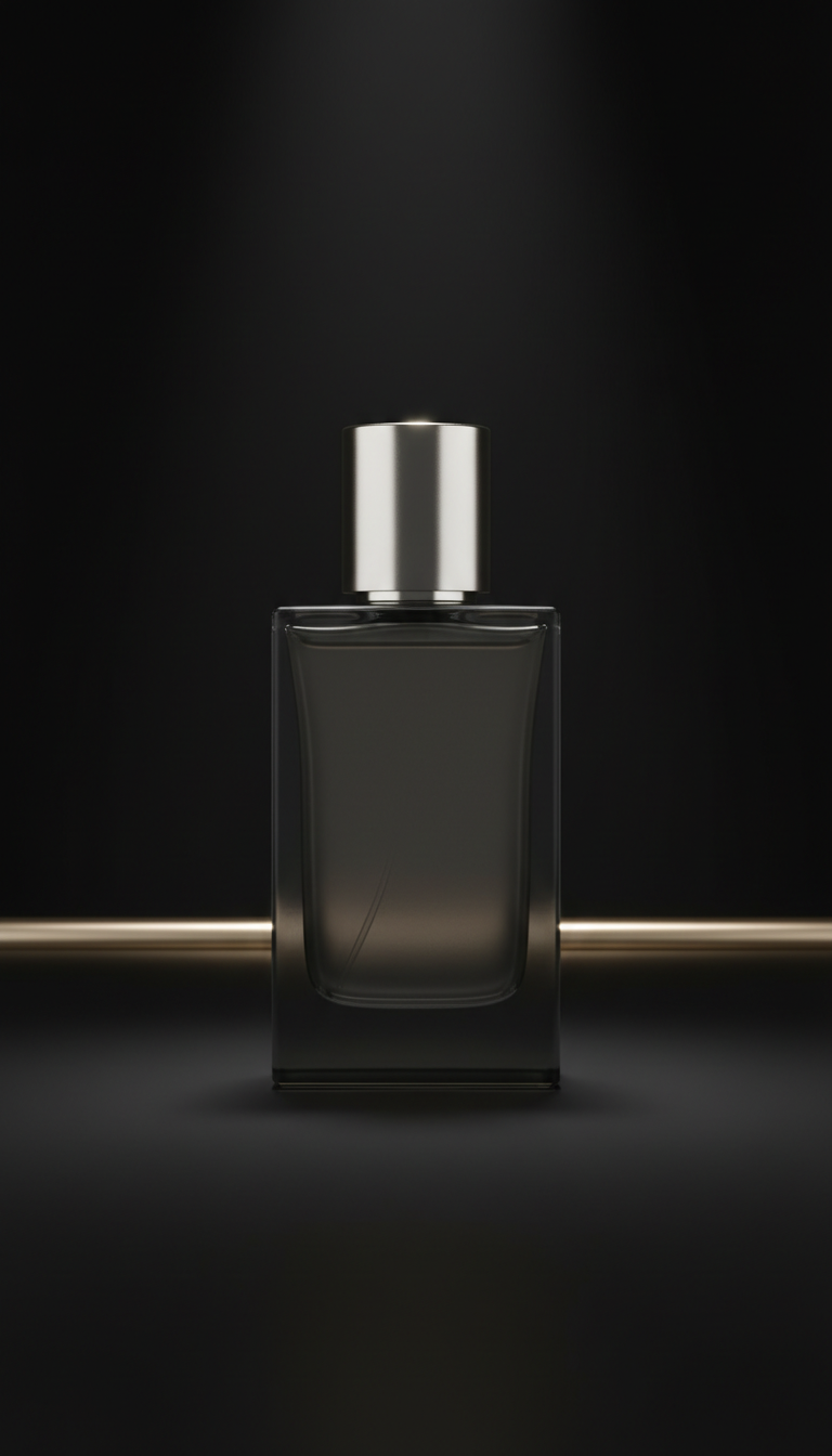 Perfume intenso frasco minimalista tapón platino