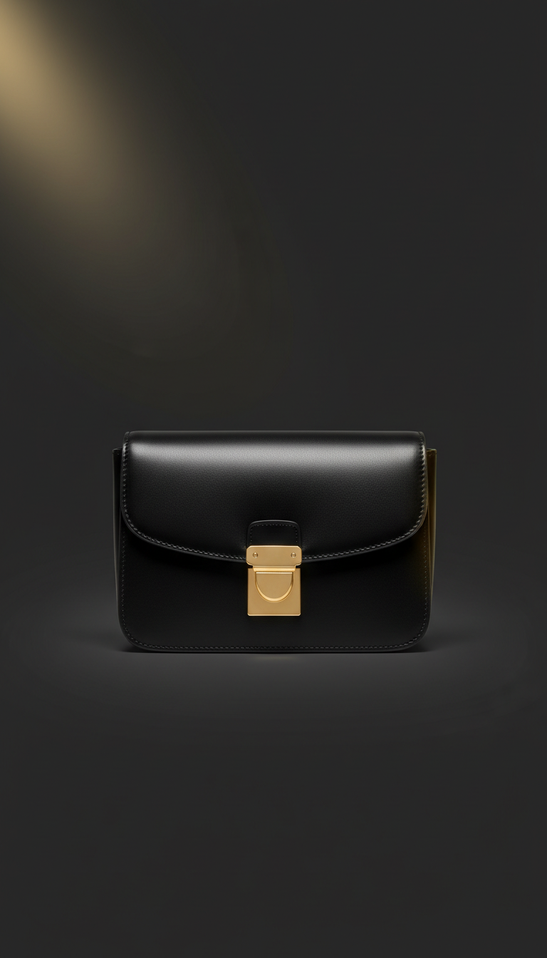 Bandolera cuero negro broche dorado